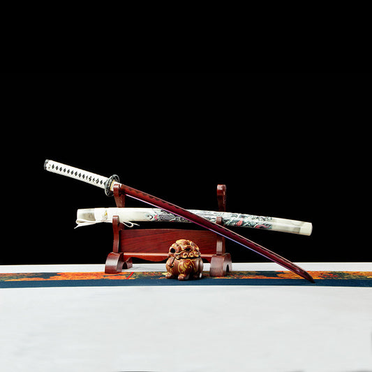 Yi Long Katana, Movie-Style Collectible Sword, 103cm Overall with 73.5cm Blade, High Manganese Steel & Lacquered Wood Sheath