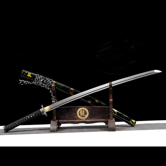 Dragon You Onikiri Movie Katana, Forged from High Manganese Steel, 70cm Blade with 0.75cm Thickness, Lacquered Wood Saya, 1.3kg Net Weight