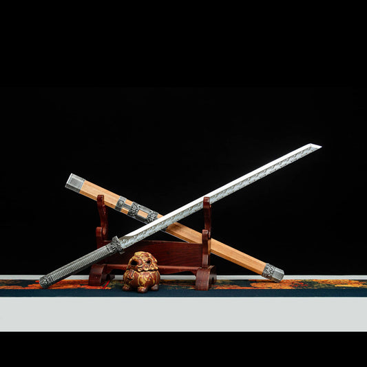 Octagonal Armor (Nine Flames) Movie Dao, Forged from High Manganese Steel, 3.6cm Wide Blade with Hardwood Sheath, 1.5kg Collectible