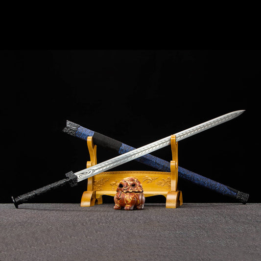 Hidden Dragon Han Sword, 102cm Chinese Jian with 72cm High Manganese Steel Blade, Leather Wrapped Wood Scabbard, Collectible & Gift