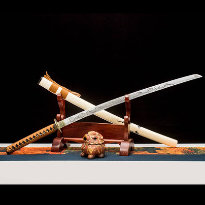 Tang Lion Samurai Movie Sword, Forged High Manganese Steel, 73cm Blade & 0.7cm Thick, Lacquered Wood Sheath, 1.25kg Net Weight