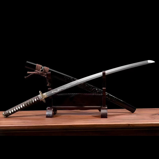 Dragon Soaring Cloud Movie Katana, Manganese Steel Blade with Hand-Carved Dragon Wood Sheath, 103cm Overall, Collector's Display Sword