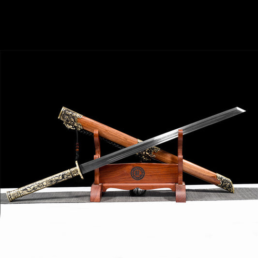 Kirin Battle Dao, Folded Pattern Steel Movie Collectible, 110cm Overall & 2.8kg Weight, Rosewood Sheath with Copper Fittings, Blunt