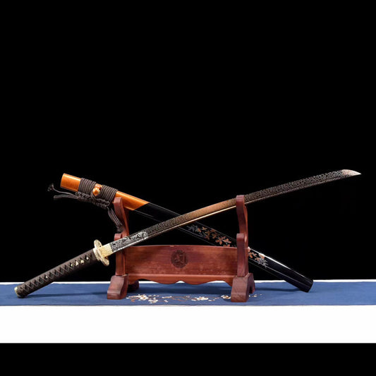 Golden Goblet Movie Katana, Hand-Forged Carbon Steel, Wood Sheath with Decorative Print, 102cm Japanese Style Collectible