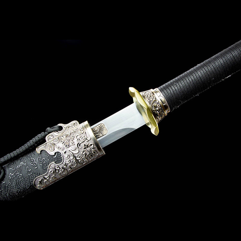 Peony Xiuchun Dao - Chinese Embroidered Spring Sword from Cinema, Leather-Wrapped Wood Sheath, 4.0cm Wide Blade for Collection & Display,Full tang sword, Tameshigiri practice