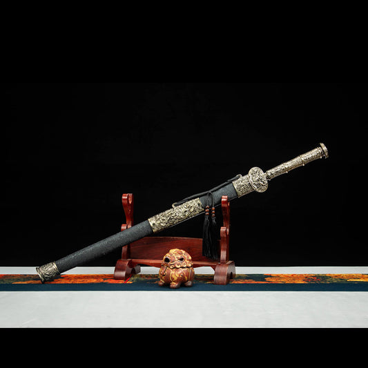 Storm Golden Armor Battle Sword - Movie Style Chinese Jian, High Manganese Steel Blade, Leather-Wrapped Wood Sheath, 101cm Display Collectible