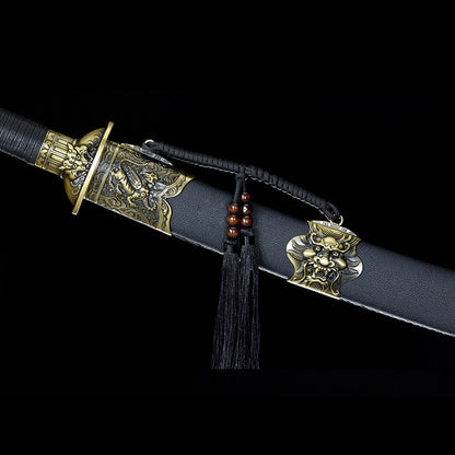 Jiang Long Broadsword - Cinematic Chinese War Dao, Hand-Forged in Longquan Tradition, 4.5cm Wide Blade with Anti-Slip Grip, for Display & Collection,Hand-forged katana