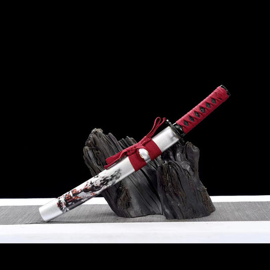 Blood Wolf Wakizashi with Lacquered Wood Sheath - 33cm Hand-Forged High Manganese Steel Blade, Compact Collector's Piece