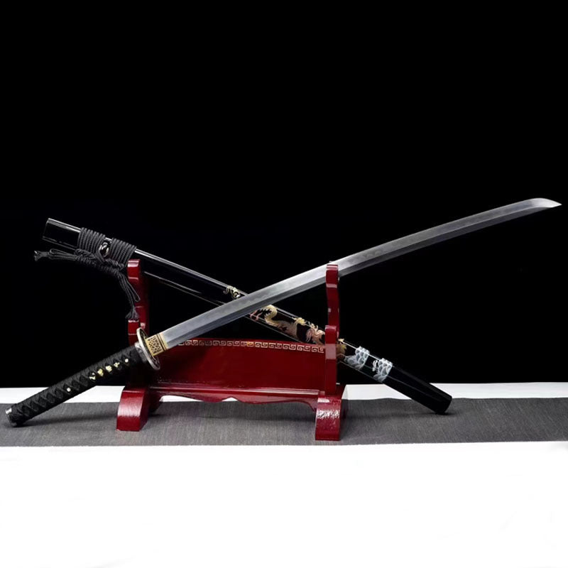 Long Teng Anime Katana, T10 Clay-Tempered Forging, 103cm & 1.1kg, Well-Balanced Lacquered Wood Saya, Display Collectible