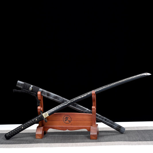 "Dark Dragon Soul" Japanese Samurai Sword, High-Performance Manganese Steel with "Thunder Shock" Pattern (103cm Overall), Non-Sharpened Collectible Sword for Display & Gift, Includes Premium Brocade Box