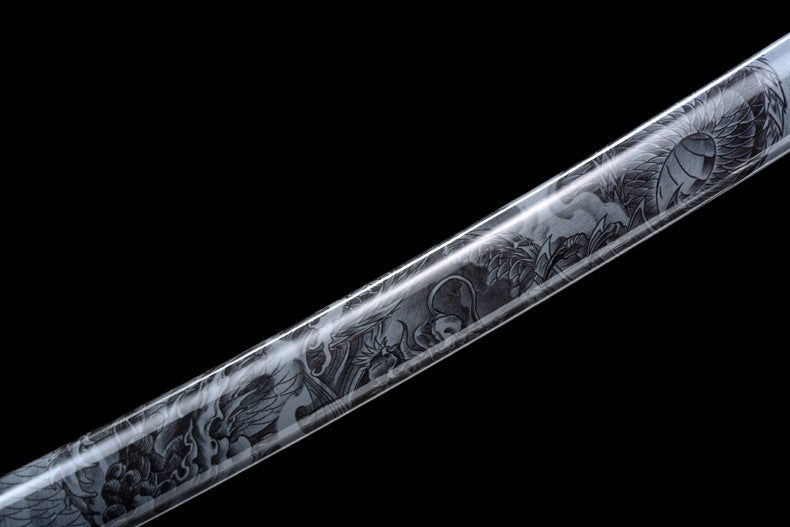 "Dark Dragon Soul" Japanese Samurai Sword, High-Performance Manganese Steel with "Thunder Shock" Pattern (103cm Overall), Non-Sharpened Collectible Sword for Display & Gift, Includes Premium Brocade Box