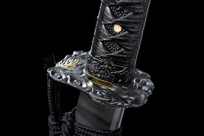 "Dark Dragon Soul" Japanese Samurai Sword, High-Performance Manganese Steel with "Thunder Shock" Pattern (103cm Overall), Non-Sharpened Collectible Sword for Display & Gift, Includes Premium Brocade Box