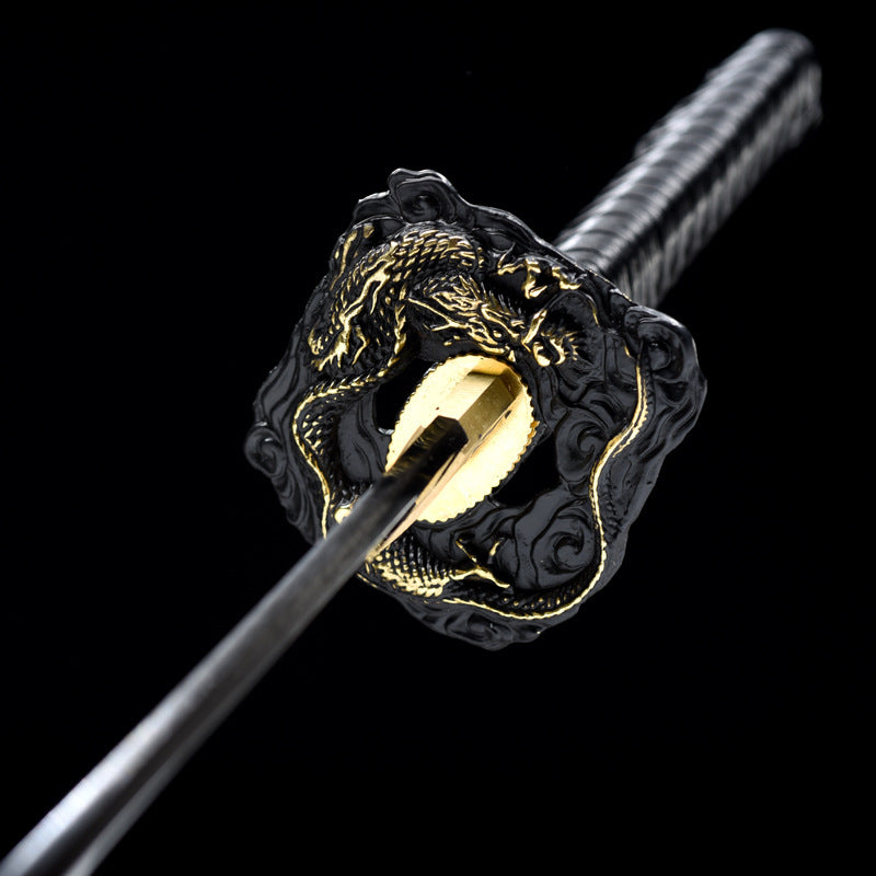 "Dark Dragon Soul" Japanese Samurai Sword, High-Performance Manganese Steel with "Thunder Shock" Pattern (103cm Overall), Non-Sharpened Collectible Sword for Display & Gift, Includes Premium Brocade Box