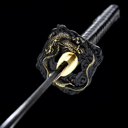 "Dark Dragon Soul" Japanese Samurai Sword, High-Performance Manganese Steel with "Thunder Shock" Pattern (103cm Overall), Non-Sharpened Collectible Sword for Display & Gift, Includes Premium Brocade Box
