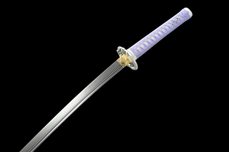 White Snake Anime Katana - Unsharpened Safe Collectible, Medium Carbon Steel Blade, Matte Lacquered Wood Saya with Decorative Cord, 102cm with Brocade Box