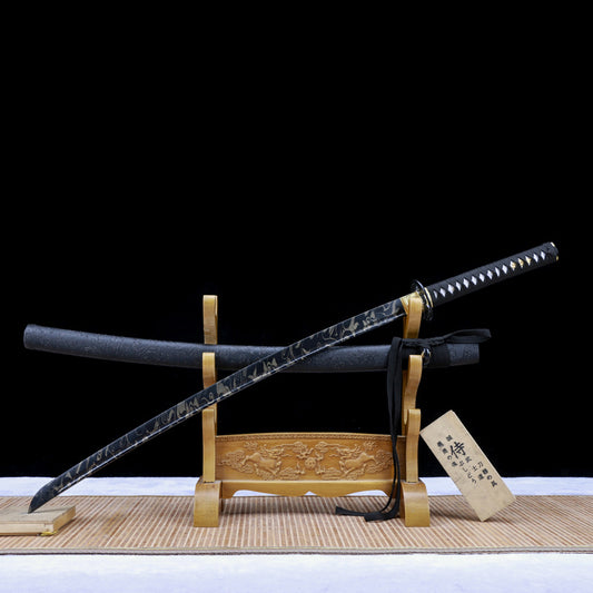 Phoenix Katana with Unique “Tiger Tail” Blood Groove - Ironwood Core, Phoenix Leather Wrap, Openwork Iron Fittings, Display-Grade Practice Sword