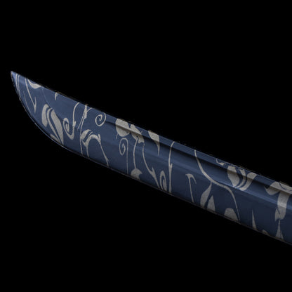 Phoenix Katana with Unique “Tiger Tail” Blood Groove - Ironwood Core, Phoenix Leather Wrap, Openwork Iron Fittings, Display-Grade Practice Sword
