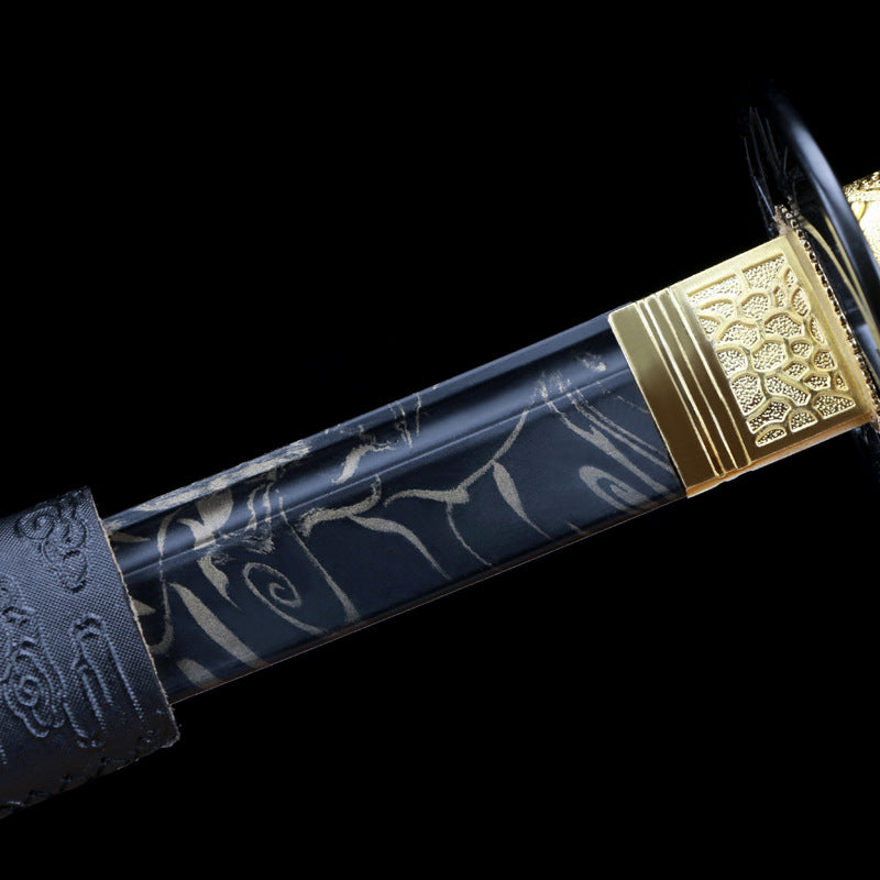 Phoenix Katana with Unique “Tiger Tail” Blood Groove - Ironwood Core, Phoenix Leather Wrap, Openwork Iron Fittings, Display-Grade Practice Sword