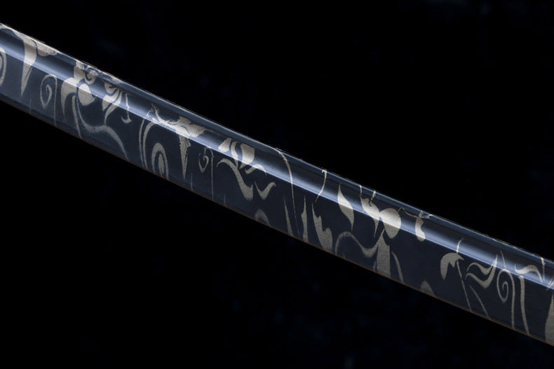 Phoenix Katana with Unique “Tiger Tail” Blood Groove - Ironwood Core, Phoenix Leather Wrap, Openwork Iron Fittings, Display-Grade Practice Sword