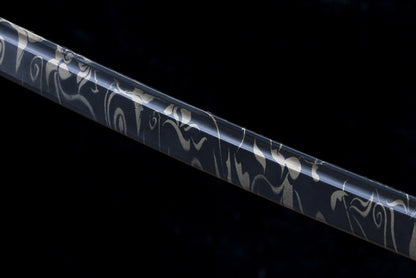Phoenix Katana with Unique “Tiger Tail” Blood Groove - Ironwood Core, Phoenix Leather Wrap, Openwork Iron Fittings, Display-Grade Practice Sword