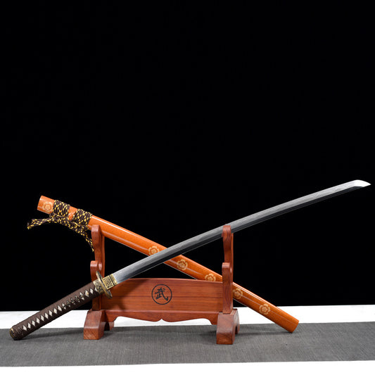 "Azure Dragon" Japanese Samurai Sword, Hand-Folded Damascus Steel with Clay Tempered & Frosted Polish (103cm Overall), Non-Sharpened Collectible Sword for Display & Gift