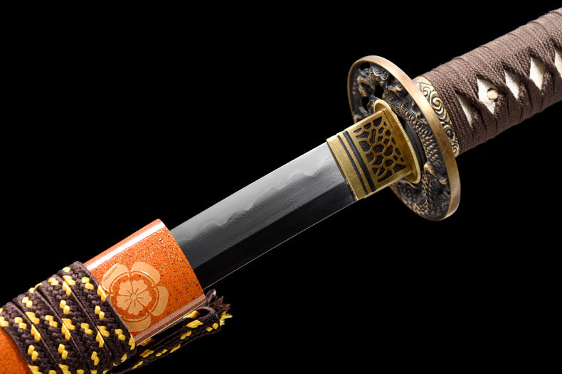 "Azure Dragon" Japanese Samurai Sword, Hand-Folded Damascus Steel with Clay Tempered & Frosted Polish (103cm Overall), Non-Sharpened Collectible Sword for Display & Gift