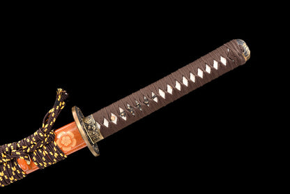 "Azure Dragon" Japanese Samurai Sword, Hand-Folded Damascus Steel with Clay Tempered & Frosted Polish (103cm Overall), Non-Sharpened Collectible Sword for Display & Gift