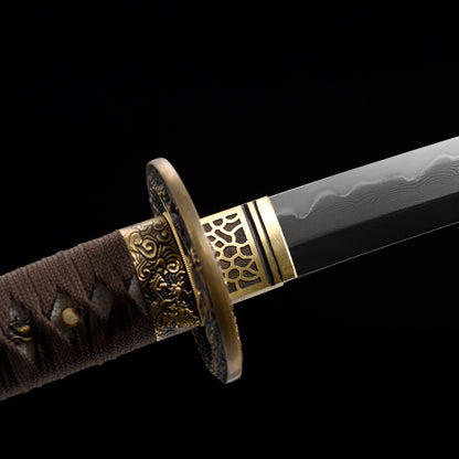 "Azure Dragon" Japanese Samurai Sword, Hand-Folded Damascus Steel with Clay Tempered & Frosted Polish (103cm Overall), Non-Sharpened Collectible Sword for Display & Gift