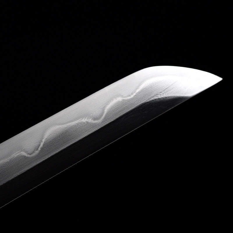 "Azure Dragon" Japanese Samurai Sword, Hand-Folded Damascus Steel with Clay Tempered & Frosted Polish (103cm Overall), Non-Sharpened Collectible Sword for Display & Gift