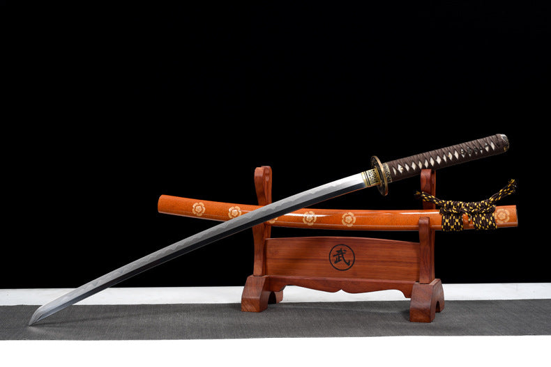 "Azure Dragon" Japanese Samurai Sword, Hand-Folded Damascus Steel with Clay Tempered & Frosted Polish (103cm Overall), Non-Sharpened Collectible Sword for Display & Gift