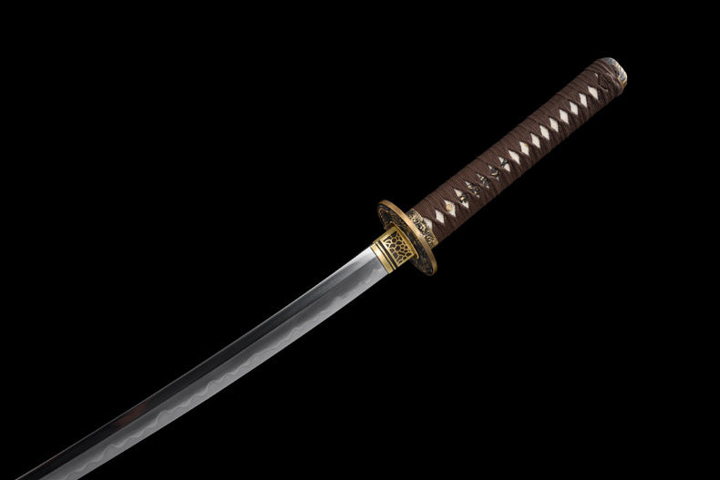 "Azure Dragon" Japanese Samurai Sword, Hand-Folded Damascus Steel with Clay Tempered & Frosted Polish (103cm Overall), Non-Sharpened Collectible Sword for Display & Gift