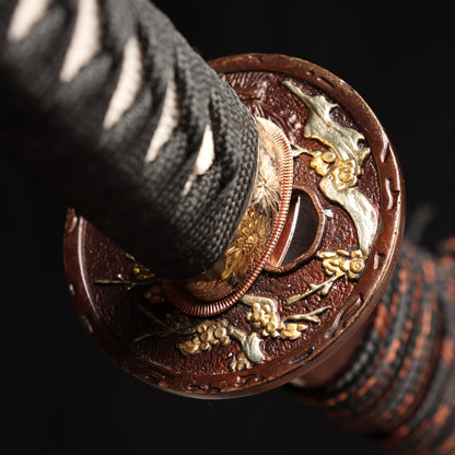 "Samurai's Path of Snow" Japanese Sword, Ebony & Gilded Fittings (102cm Overall), Non-Sharpened Collectible Sword for Display & Gift