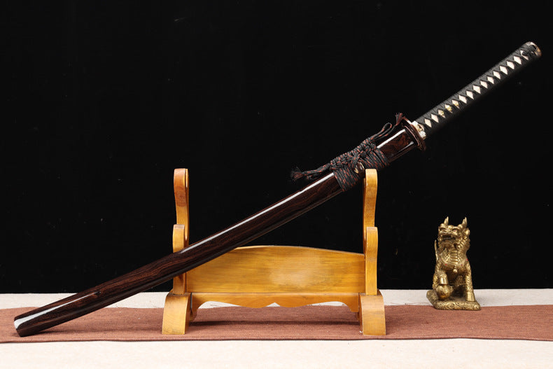 "Samurai's Path of Snow" Japanese Sword, Ebony & Gilded Fittings (102cm Overall), Non-Sharpened Collectible Sword for Display & Gift