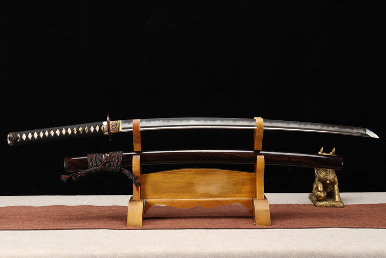 "Samurai's Path of Snow" Japanese Sword, Ebony & Gilded Fittings (102cm Overall), Non-Sharpened Collectible Sword for Display & Gift