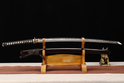 "Samurai's Path of Snow" Japanese Sword, Ebony & Gilded Fittings (102cm Overall), Non-Sharpened Collectible Sword for Display & Gift