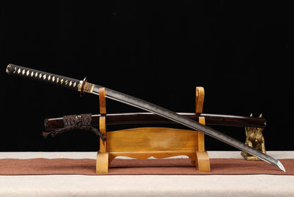 "Samurai's Path of Snow" Japanese Sword, Ebony & Gilded Fittings (102cm Overall), Non-Sharpened Collectible Sword for Display & Gift