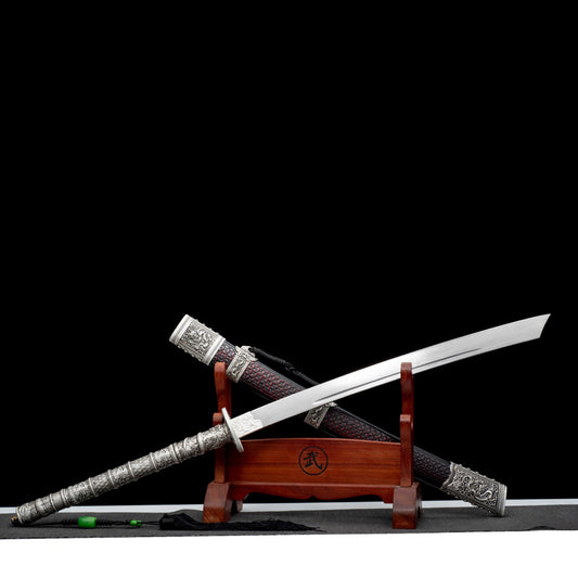 "Kirin Rainbow Demon Kangxi" Chinese Sword | Damascus Pattern Steel | Traditional Craftsmanship