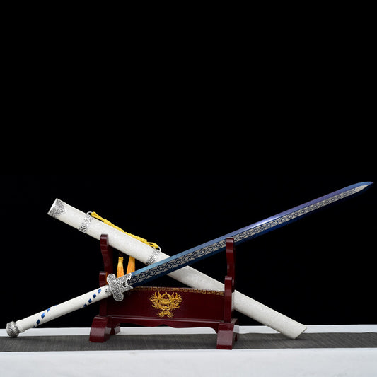 Longquan Sword: Flower and Bone Chinese Katana | Hand-Forged Steel with Scabbard | Collector's Quality Blade