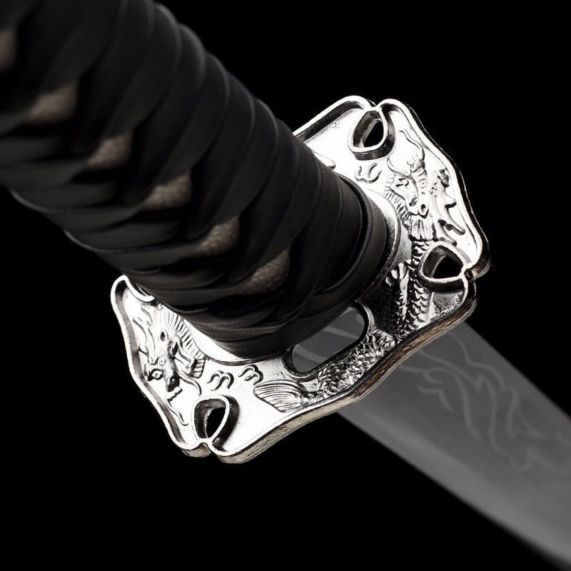 "Black Flame" Neo-Chinese Samurai Sword, High Manganese Steel Blade with Alloy Fittings (100cm Overall), Non-Sharpened for Display and Collection