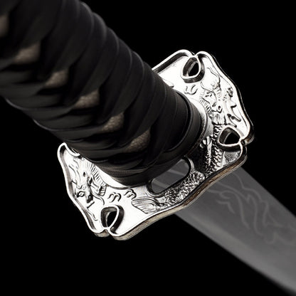 "Black Flame" Neo-Chinese Samurai Sword, High Manganese Steel Blade with Alloy Fittings (100cm Overall), Non-Sharpened for Display and Collection