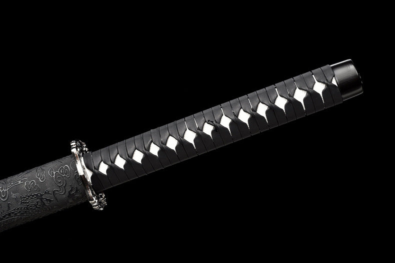 "Black Flame" Neo-Chinese Samurai Sword, High Manganese Steel Blade with Alloy Fittings (100cm Overall), Non-Sharpened for Display and Collection