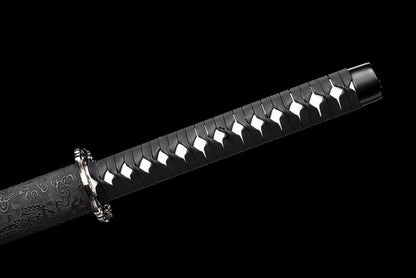 "Black Flame" Neo-Chinese Samurai Sword, High Manganese Steel Blade with Alloy Fittings (100cm Overall), Non-Sharpened for Display and Collection