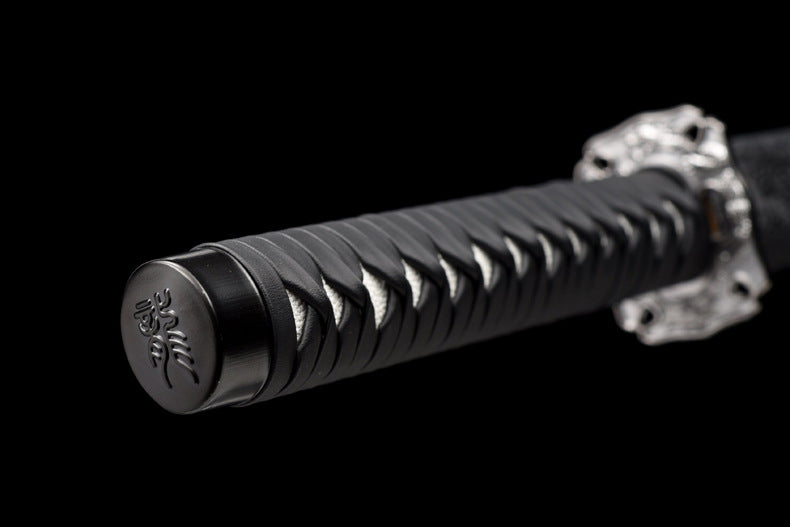 "Black Flame" Neo-Chinese Samurai Sword, High Manganese Steel Blade with Alloy Fittings (100cm Overall), Non-Sharpened for Display and Collection