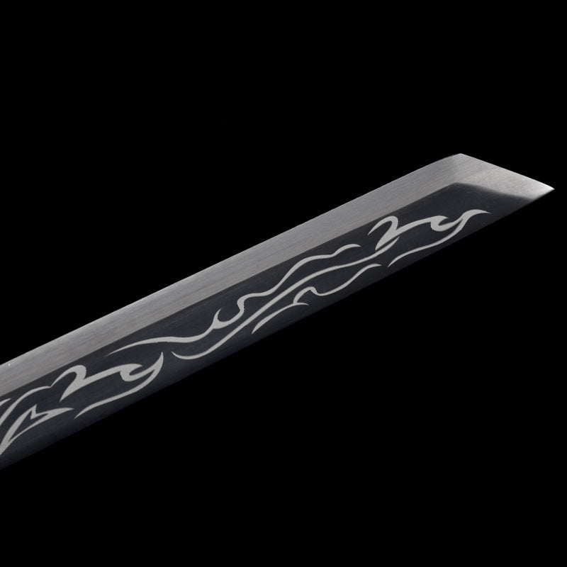 "Black Flame" Neo-Chinese Samurai Sword, High Manganese Steel Blade with Alloy Fittings (100cm Overall), Non-Sharpened for Display and Collection