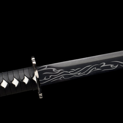 "Black Flame" Neo-Chinese Samurai Sword, High Manganese Steel Blade with Alloy Fittings (100cm Overall), Non-Sharpened for Display and Collection