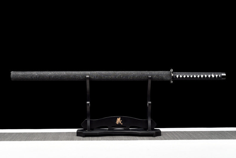 "Black Flame" Neo-Chinese Samurai Sword, High Manganese Steel Blade with Alloy Fittings (100cm Overall), Non-Sharpened for Display and Collection