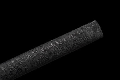 "Black Flame" Neo-Chinese Samurai Sword, High Manganese Steel Blade with Alloy Fittings (100cm Overall), Non-Sharpened for Display and Collection