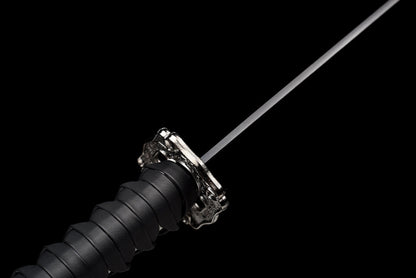 "Black Flame" Neo-Chinese Samurai Sword, High Manganese Steel Blade with Alloy Fittings (100cm Overall), Non-Sharpened for Display and Collection