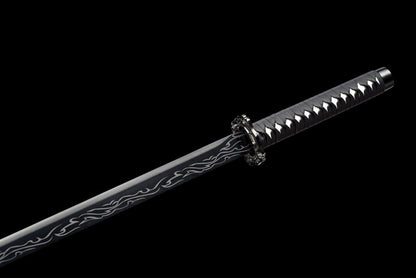 "Black Flame" Neo-Chinese Samurai Sword, High Manganese Steel Blade with Alloy Fittings (100cm Overall), Non-Sharpened for Display and Collection