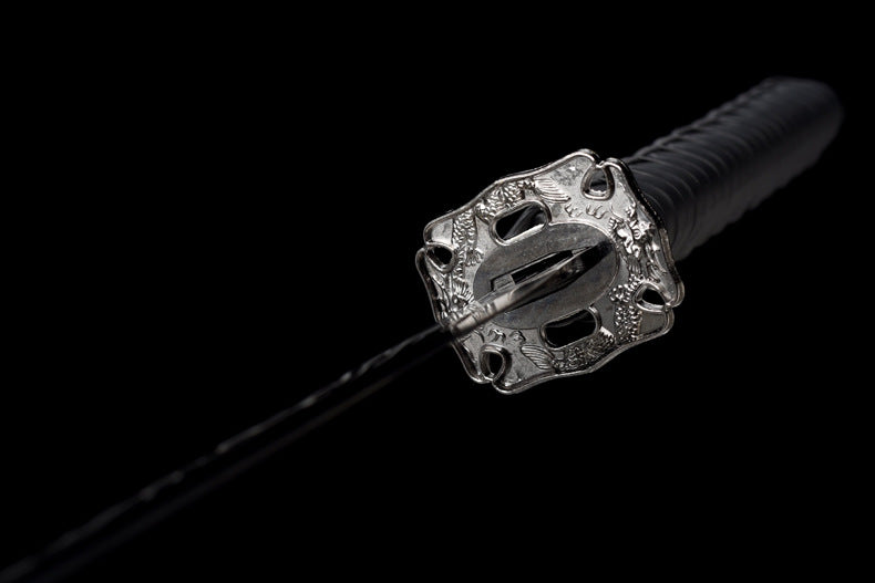 "Black Flame" Neo-Chinese Samurai Sword, High Manganese Steel Blade with Alloy Fittings (100cm Overall), Non-Sharpened for Display and Collection